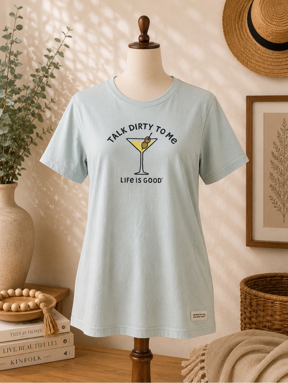 Life Is Good Women’s T-Shirt M Talk Dirty To Me Graphic Tee Mint Green NWOT